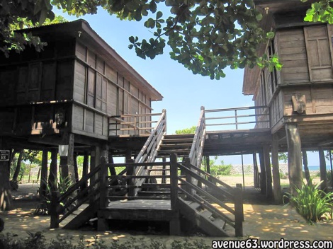 The poor from the olden times live in houses on wooden stilts because stone was expensive.